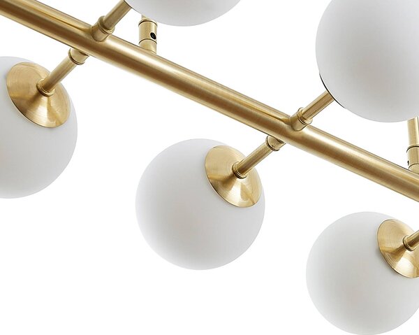 Lindby függőlámpa Kiamo, 83 cm, sárgaréz, fehér, üveg, G9, dimmelhető, Fehér / opál, Nappali / Étkező, fém, Modern
