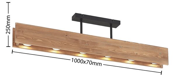 Lindby mennyezeti lámpa Malwin, GU10, 100 cm hosszú, 6 lámpás, fa, dimmelhető, Sötét fa, Nappali / Étkező, Fa, Skandináv