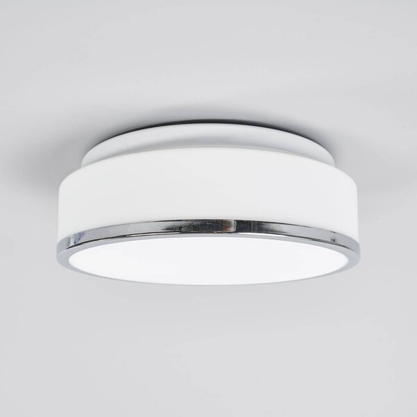 Searchlight IP44-es mennyezeti lámpa, Ø 28cm, króm, süllyesztve, dimmelhető, Fehér / opál, Fürdőszoba, Üveg, Modern