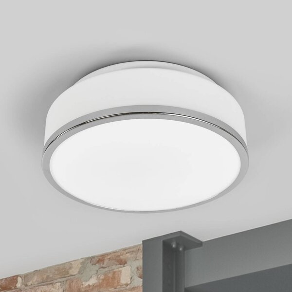 Searchlight IP44-es mennyezeti lámpa, Ø 28cm, króm, süllyesztve, dimmelhető, Fehér / opál, Fürdőszoba, Üveg, Modern