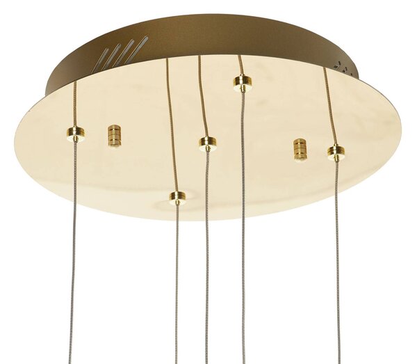Schuller Valencia LED függőlámpa Rocio, 5 lámpás, kerek, fém, üveg, arany, dimmelhető, Tiszta / átlátszó, Nappali / Étkező, fém