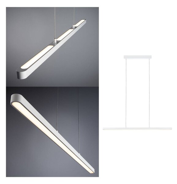 Paulmann LED függő világítás Lento, fehér, 100 cm, felfelé/lefelé irányuló, dimmelhető, Fehér / opál, Nappali / Étkező, Alumínium, Modern
