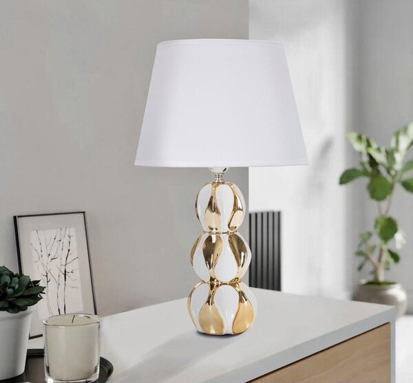 Fehér-aranyszínű kerámia asztali lámpa textil búrával (magasság 46 cm) Glam Balls – Mauro Ferretti