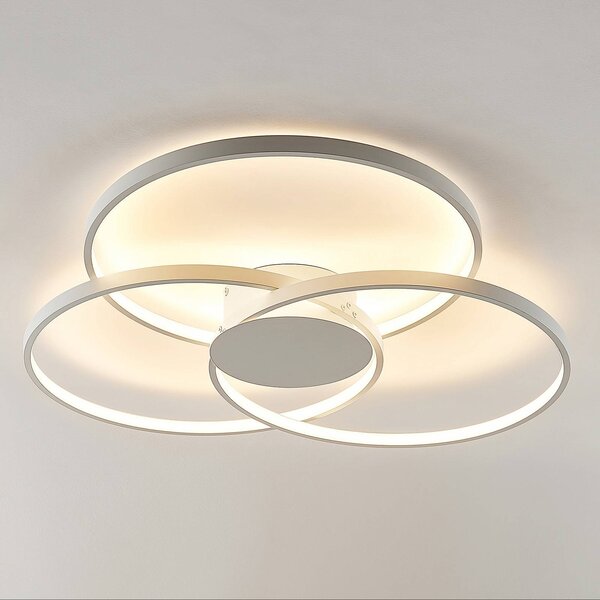 Lindby LED mennyezeti lámpa Riley, fehér, fém, 80 cm, fényerőszabályzóval, dimmelhető, Fehér / opál, Nappali / Étkező, Alumínium, Modern