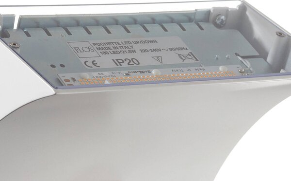 FLOS Pochette - LED fali lámpa, közvetlen/közv., Fehér / opál, Nappali / Étkező, fém, Dizájn