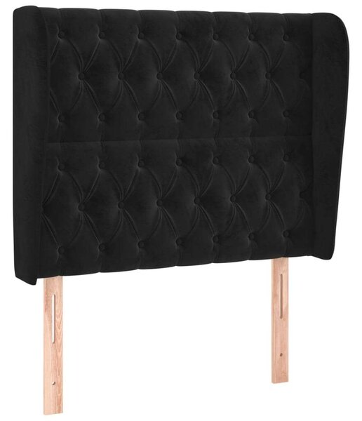 HomeElegance - Bársony Ágyfejtámla Szárnyakkal - Fekete - 103x23x118/128cm