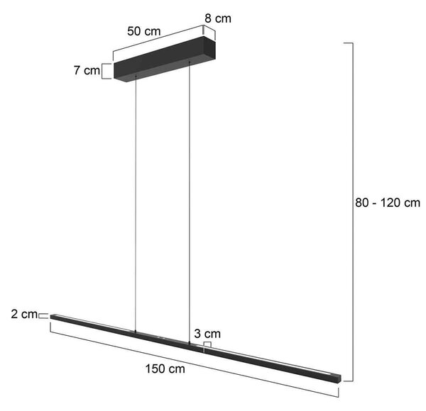 Steinhauer LED lógó világítás Bande, 150 cm fel/le, fekete, CCT, dimmelhető, dimmelhető, Fekete, Nappali / Étkező, fém, Modern