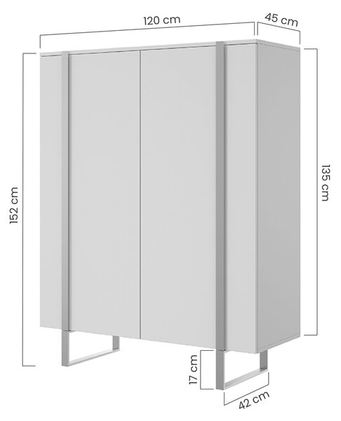 Verica magas komód 120 cm kétajtós - kasmír / fekete lábak