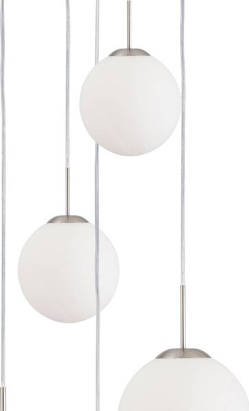 Steinhauer Bollique függőlámpa, acél, opálfehér, üveg, 5 lámpás kör alakú, dimmelhető, Alu / szürke / cink, Nappali / Étkező, fém