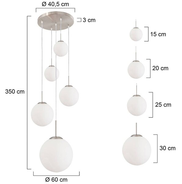 Steinhauer Bollique függőlámpa, acél, opálfehér, üveg, 5 lámpás kör alakú, dimmelhető, Alu / szürke / cink, Nappali / Étkező, fém