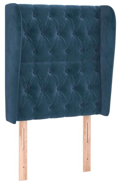 Sötétkék bársony fejtámla szárnyakkal 83 x 23 x 118/128 cm