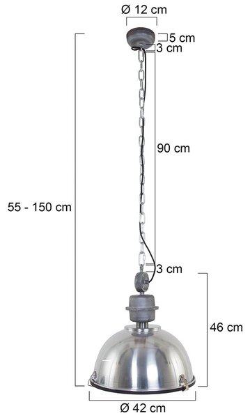 Steinhauer Bikkel függőlámpa, Ø 42 cm, acél színű, fém, üveg, E27, dimmelhető, Alu / szürke / cink, Konyha, fém, Indusztriális dizájn