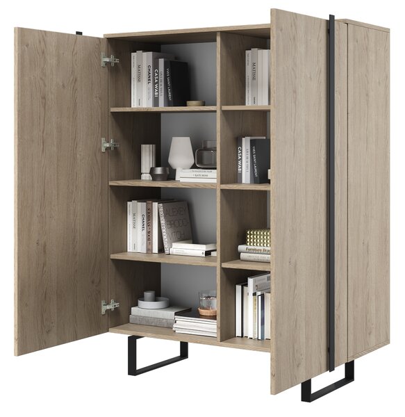 Verica magas komód 120 cm kétszárnyú - biszkvit tölgy / fekete lábak