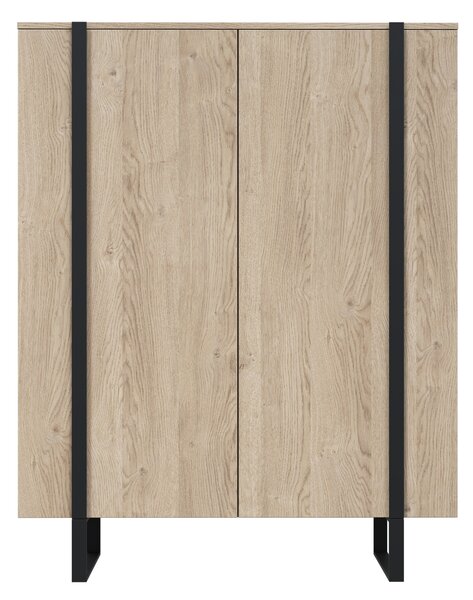 Verica magas komód 120 cm kétszárnyú - biszkvit tölgy / fekete lábak