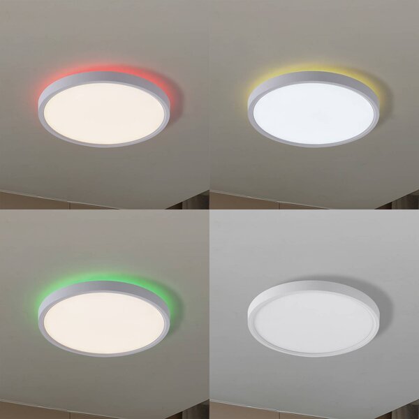 Lindby Smart LED mennyezeti világítás Deika, Ø 30 cm, fehér, Tuya, dimmelhető, Fehér / opál, Nappali / Étkező, Műanyag, Modern
