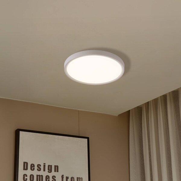 Lindby Smart LED mennyezeti világítás Deika, Ø 30 cm, fehér, Tuya, dimmelhető, Fehér / opál, Nappali / Étkező, Műanyag, Modern