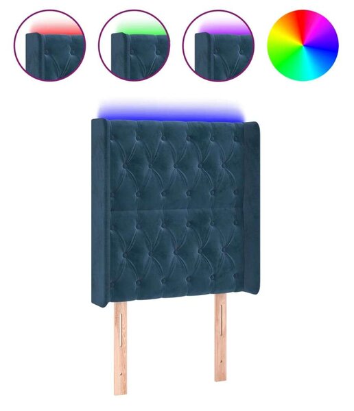 Sötétkék bársony led-es fejtámla 83x16x118/128 cm