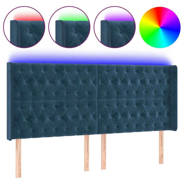 VidaXL sötétkék bársony LED-es fejtámla 203x16x118/128 cm