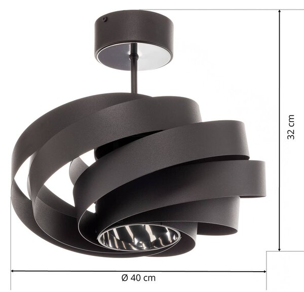 Domiluce Vento mennyezeti lámpa, fekete, Ø 40 cm, fém, E27, dimmelhető, Fekete, Nappali / Étkező, fém, Modern