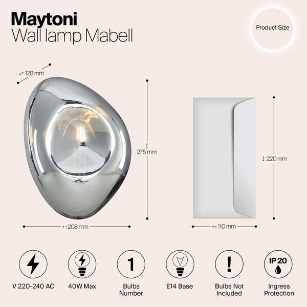 Maytoni Mabell falilámpa üvegből, krómból, dimmelhető, Króm / ezüst, Nappali / Étkező, Üveg, Modern