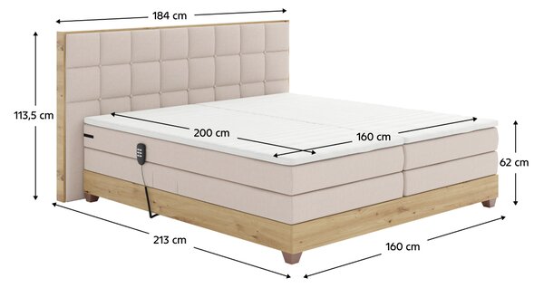 KONDELA Elektromos állítható ágy, boxspring, bézs/artisan tölgy, 160x200, TIANA