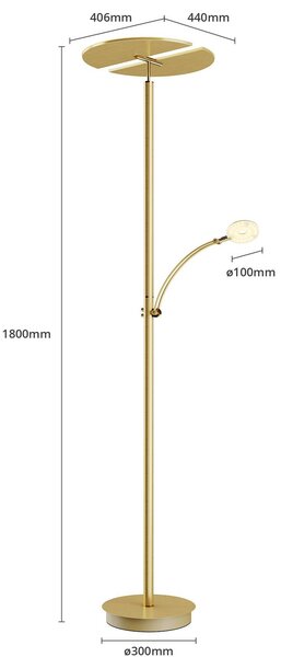 Lucande LED álló lámpa Anniki, sárgaréz, állítható, dimmelhető, dimmelhető, Sárgaréz / arany, Nappali / Étkező, fém, Modern