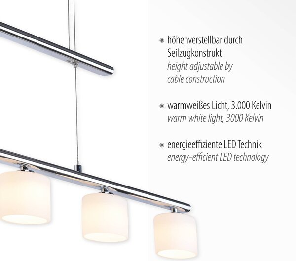 Paul Neuhaus LED-es függőlámpa Hydra, acél színű, üveg, 80cm, Alu / szürke / cink, Nappali / Étkező, Üveg, Modern