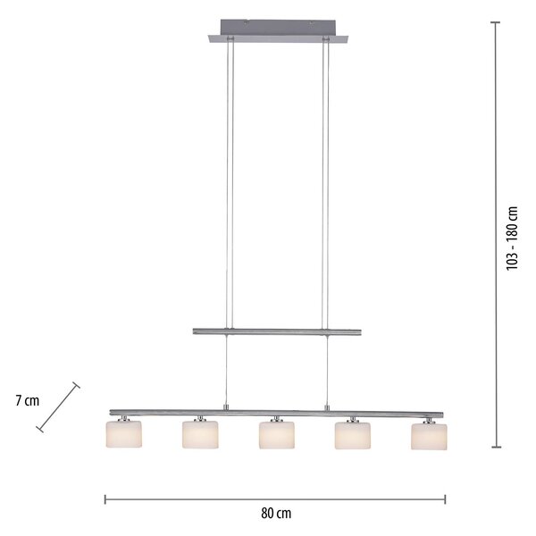 Paul Neuhaus LED-es függőlámpa Hydra, acél színű, üveg, 80cm, Alu / szürke / cink, Nappali / Étkező, Üveg, Modern