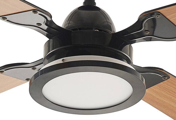 Lucande LED mennyezeti ventilátor Tedric, fekete, halk, 133 cm, Fekete, Nappali / Étkező, fém, Vintage