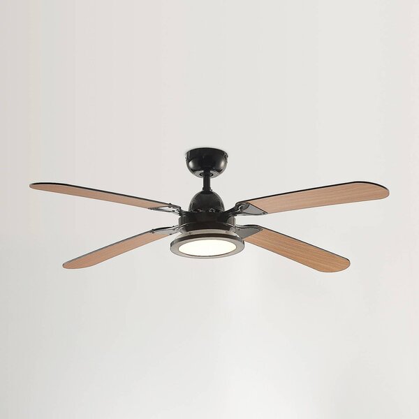 Lucande LED mennyezeti ventilátor Tedric, fekete, halk, 133 cm, Fekete, Nappali / Étkező, fém, Vintage
