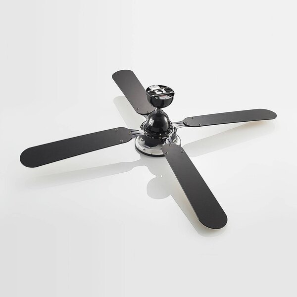 Lucande LED mennyezeti ventilátor Tedric, fekete, halk, 133 cm, Fekete, Nappali / Étkező, fém, Vintage