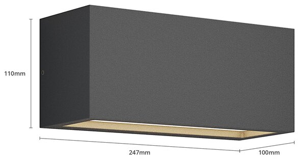 Lucande Bente kültéri fali lámpa, antracit, szélesség 25 cm, IP54, dimmelhető, Fekete, Alumínium, Modern