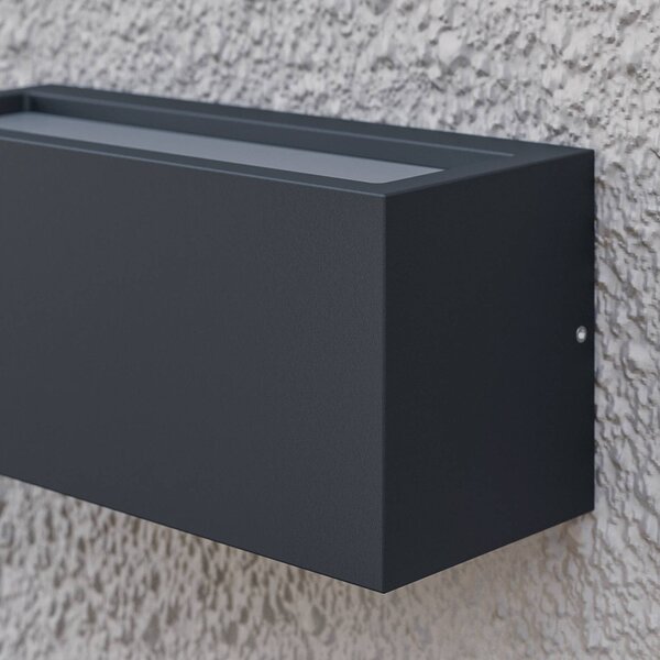 Lucande Bente kültéri fali lámpa, antracit, szélesség 25 cm, IP54, dimmelhető, Fekete, Alumínium, Modern
