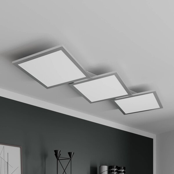 Lucande LED mennyezeti lámpa Ilira, 3 lámpás, ezüst, CCT, dimmelhető, dimmelhető, Alu / szürke / cink, Konyha, Alumínium, Modern