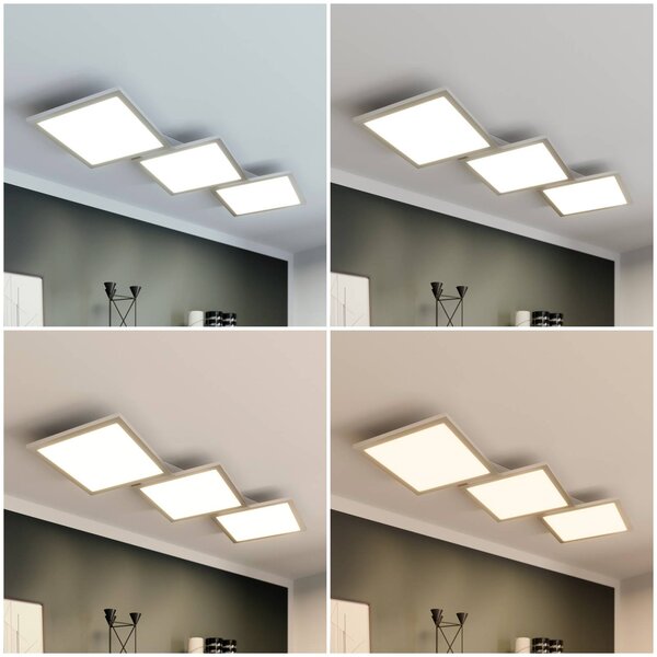 Lucande LED mennyezeti lámpa Ilira, 3 lámpás, ezüst, CCT, dimmelhető, dimmelhető, Alu / szürke / cink, Konyha, Alumínium, Modern