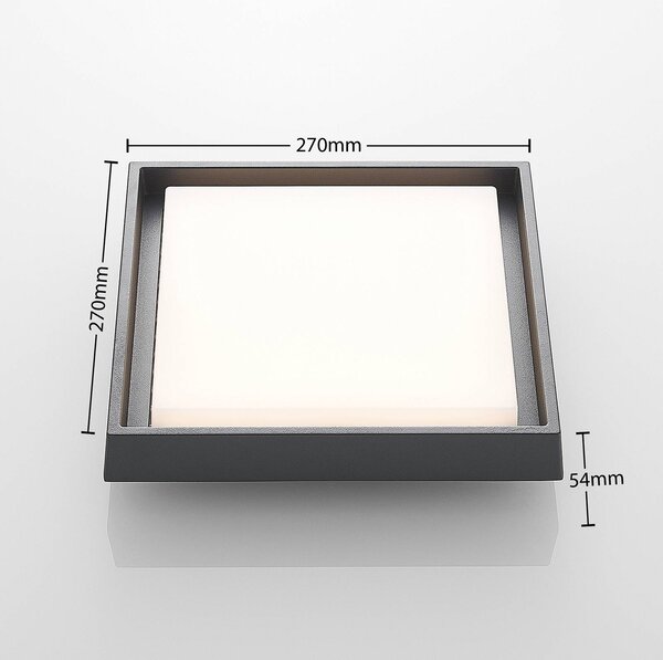 Lucande LED kültéri mennyezeti világítás Birta, sötét szürke, 27 cm, IP54, Alu / szürke / cink, Alumínium, Modern