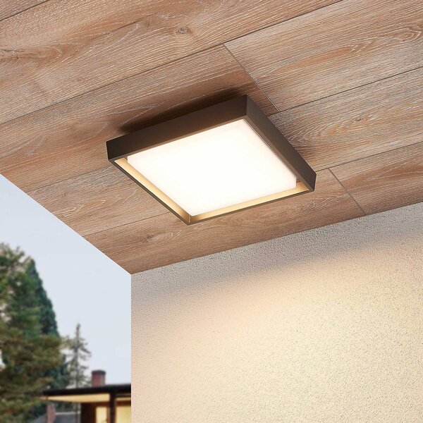Lucande LED kültéri mennyezeti világítás Birta, sötét szürke, 27 cm, IP54, Alu / szürke / cink, Alumínium, Modern