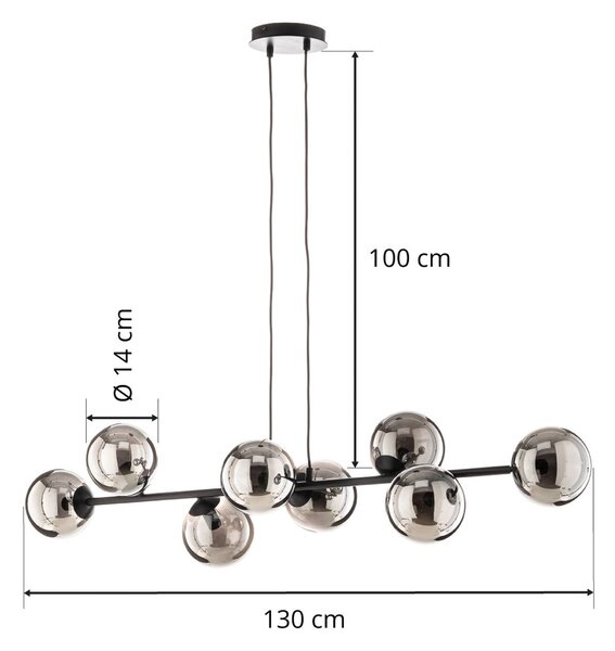 EMIBIG LIGHTING Üveges függőlámpa, 8-as lámpa, fekete, grafit, üveg, E14, dimmelhető, Fekete, Nappali / Étkező, Üveg, Modern