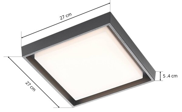Lucande LED kültéri mennyezeti világítás Birta, sötét szürke, 27 cm, IP54, Alu / szürke / cink, Alumínium, Modern
