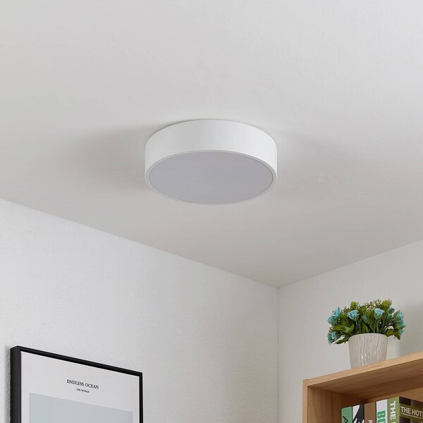 Lindby LED mennyezeti lámpa Simera, Ø 30cm, fehér, fém, dimmelhető, Fehér / opál, Nappali / Étkező, Műanyag, Modern