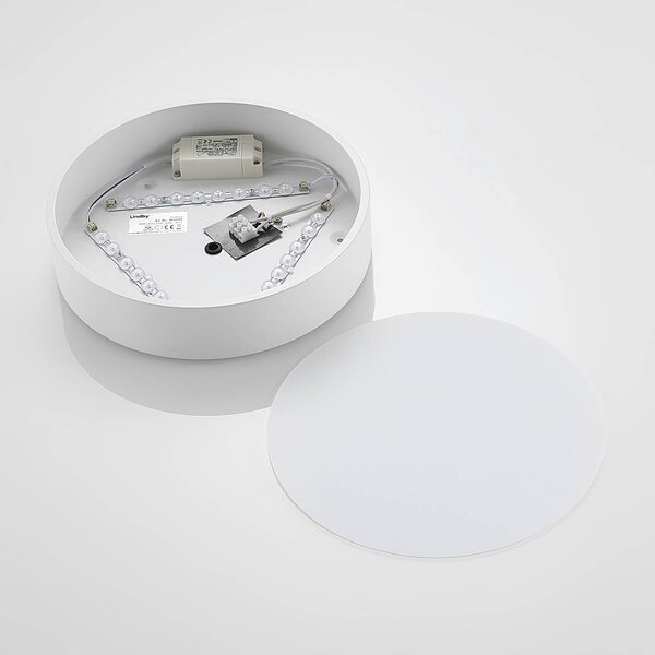 Lindby LED mennyezeti lámpa Simera, Ø 30cm, fehér, fém, dimmelhető, Fehér / opál, Nappali / Étkező, Műanyag, Modern