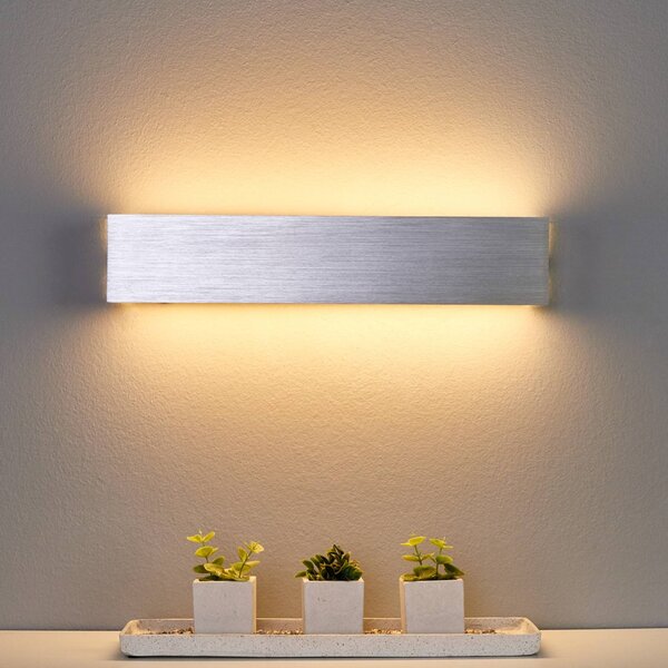 Lindby LED-es fali lámpa Ranik, 40 cm, alumínium színű, fém, Alu / szürke / cink, Folyosó, Alumínium, Modern
