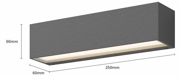 Lucande LED fali világítás Lengo, 25 cm, antracit, felfelé/lefelé 3000 K, Fekete, Alumínium, Modern