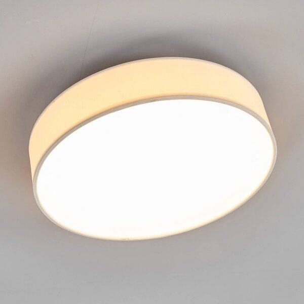 Lindby LED mennyezeti lámpa Saira, Ø 30 cm, fehér, textil, Fehér / opál, Nappali / Étkező, Textil / szövet / selyem, Modern