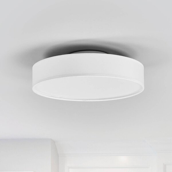 Lindby LED mennyezeti lámpa Saira, Ø 30 cm, fehér, textil, Fehér / opál, Nappali / Étkező, Textil / szövet / selyem, Modern