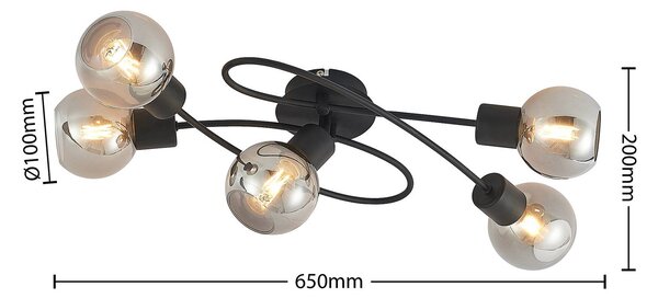 Lindby mennyezeti lámpa Elaina, 66 cm, 5 lámpás, fekete/füst, E14, dimmelhető, Fekete, Nappali / Étkező, fém, Modern