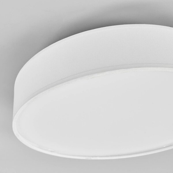 Lindby LED mennyezeti lámpa Saira, Ø 30 cm, fehér, textil, Fehér / opál, Nappali / Étkező, Textil / szövet / selyem, Modern