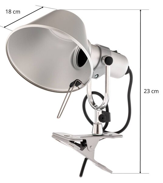 Artemide Tolomeo Pinza - designer csíptetős lámpa, Alu / szürke / cink, Nappali / Étkező, Alumínium, Dizájn