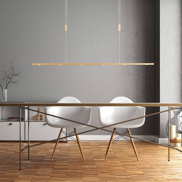 Quitani LED függő lámpa Tolu, hossza 119 cm, sárgaréz, dimmelhető, Sárgaréz / arany, Nappali / Étkező, Alumínium, Modern