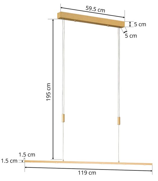 Quitani LED függő lámpa Tolu, hossza 119 cm, sárgaréz, dimmelhető, Sárgaréz / arany, Nappali / Étkező, Alumínium, Modern